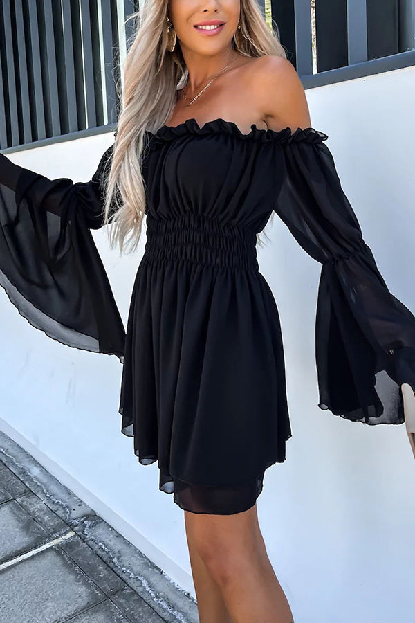 Dora Off Shoulder Bell Sleeves Elastic Waist Mini Dress