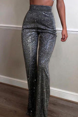 Loose High Waist Shiny Wide-leg Pants