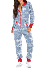 Loungewear-Overall mit Weihnachtsdruck, Reißverschlusstaschen und Kapuze