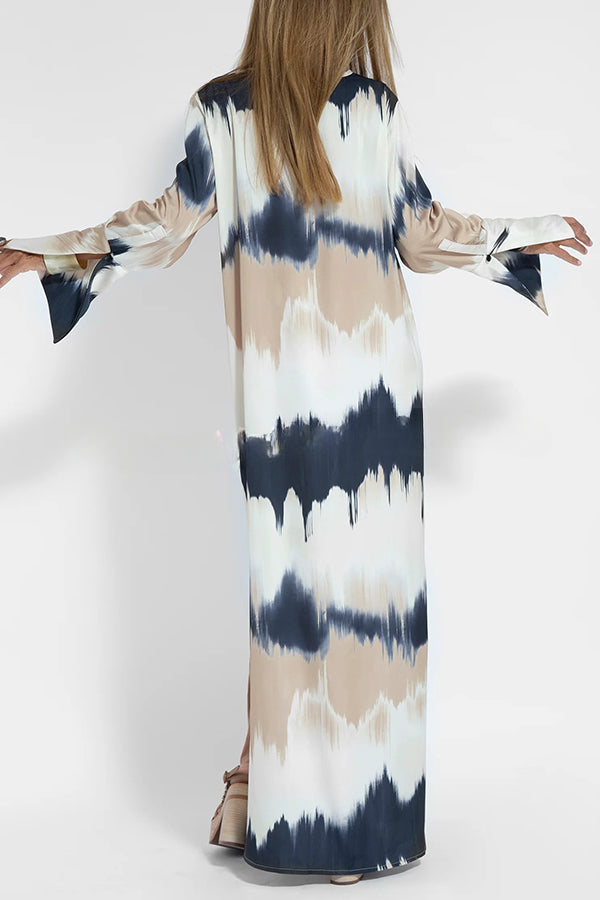 Tie Dye V Neck Pullover Long Sleeve Maxi Dress