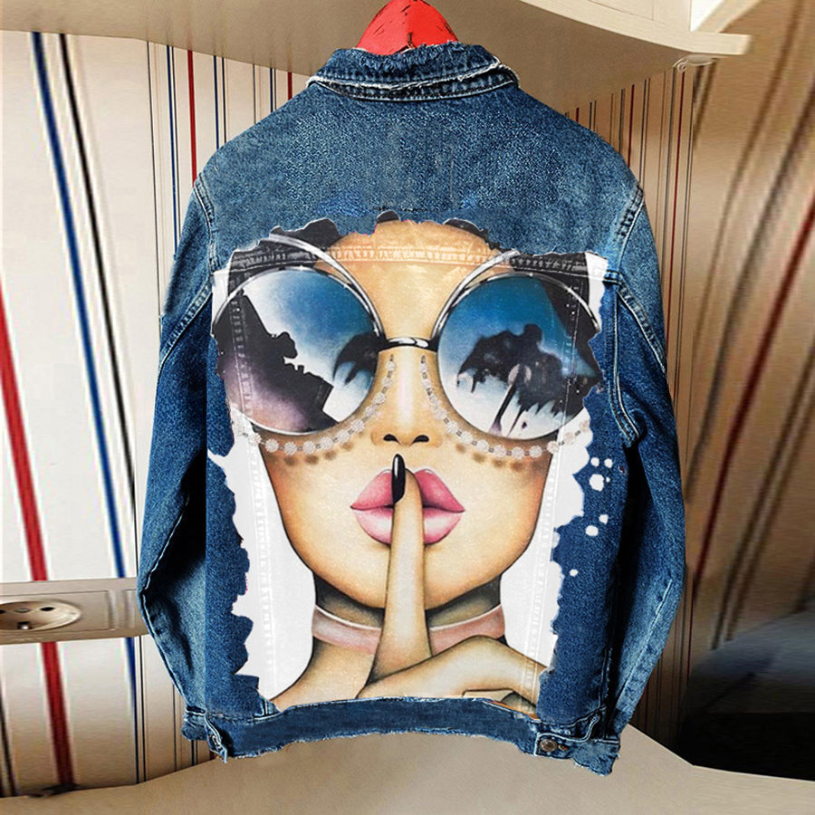 Halloween Print Long Sleeve Denim Jacket