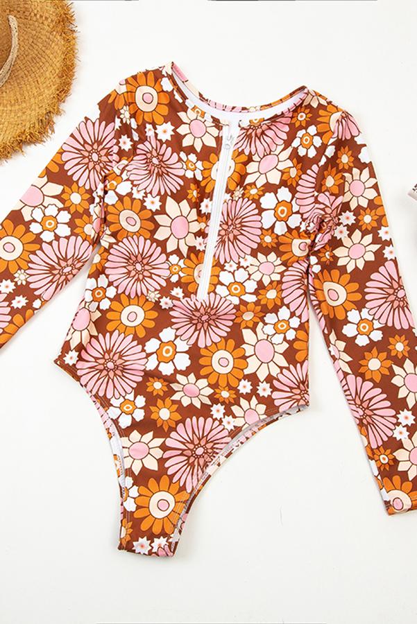 Floral Zipper Surfing One-piece Swimsuit