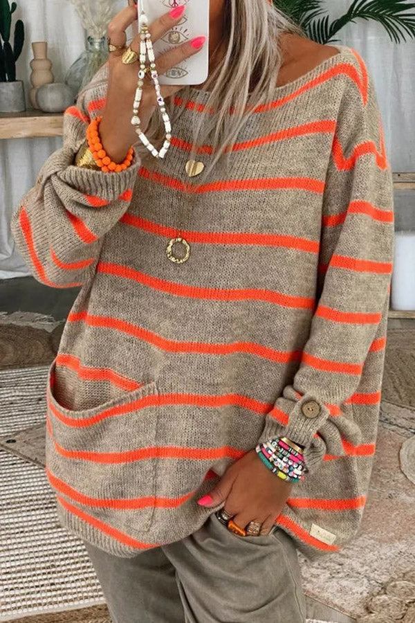 Warm Wishes Pocketed Striped Loose Sweater