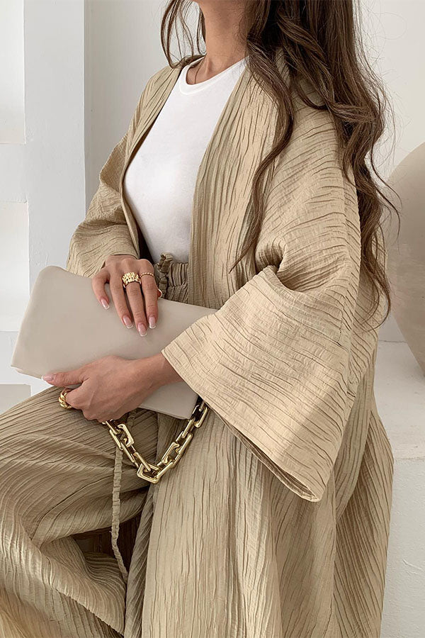 Ruched Textured Oversized Kimono Cardigan