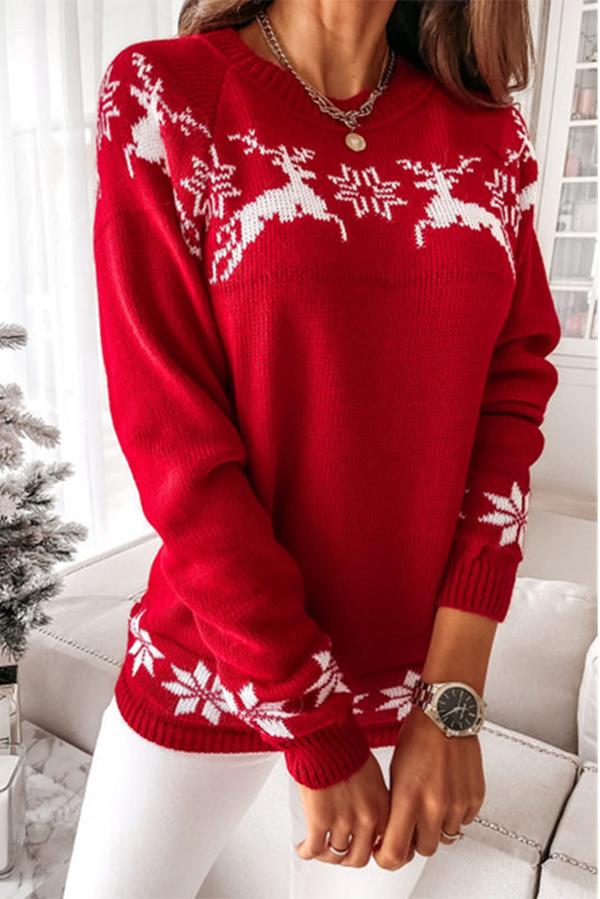 Women's Snowflake Long-sleeved Knitted Christmas Jumper Sweater