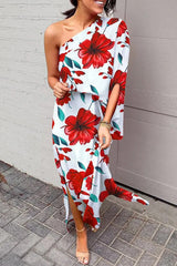 Rosie Printed One Shoulder Split Hem Maxi Dress