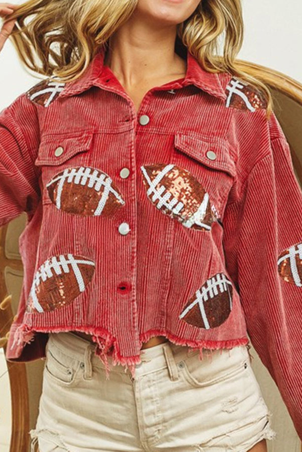 Game Day Rugby Sequined Single Breasted Fringed Jacket