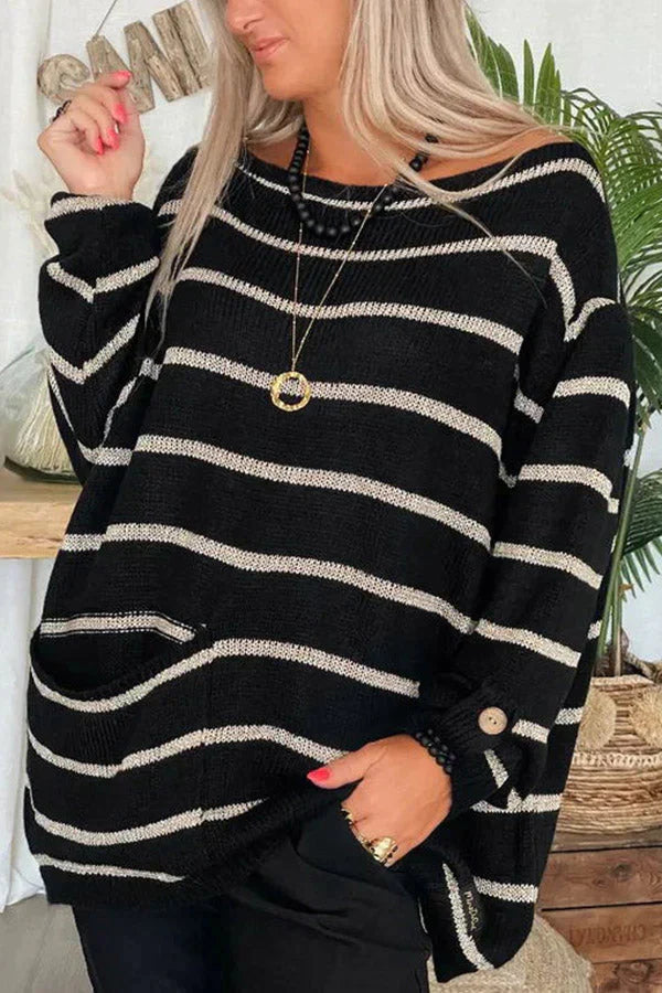 Warm Wishes Pocketed Striped Loose Sweater