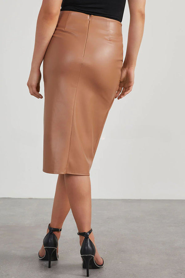 Like Wow Leather Twist Zip Skirt