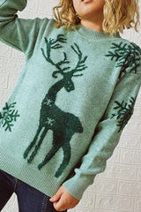 Christmas Pattern Knitted Crew Neck Long Sleeved Sweater