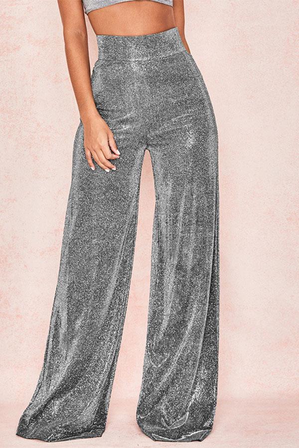 Loose High Waist Shiny Wide-leg Pants