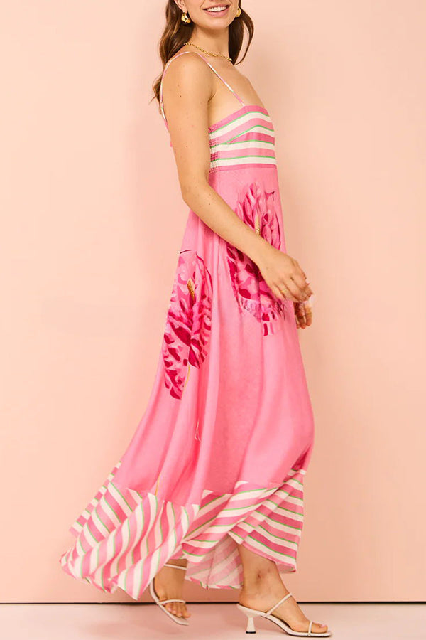 Aston Contrast Floral Print Striped Pocket Maxi Dress