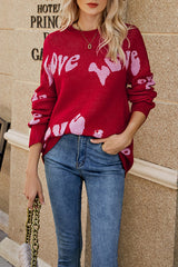 Love Monogram Crew Neck Contrasting Knitted Long Sleeve Pullover Sweater