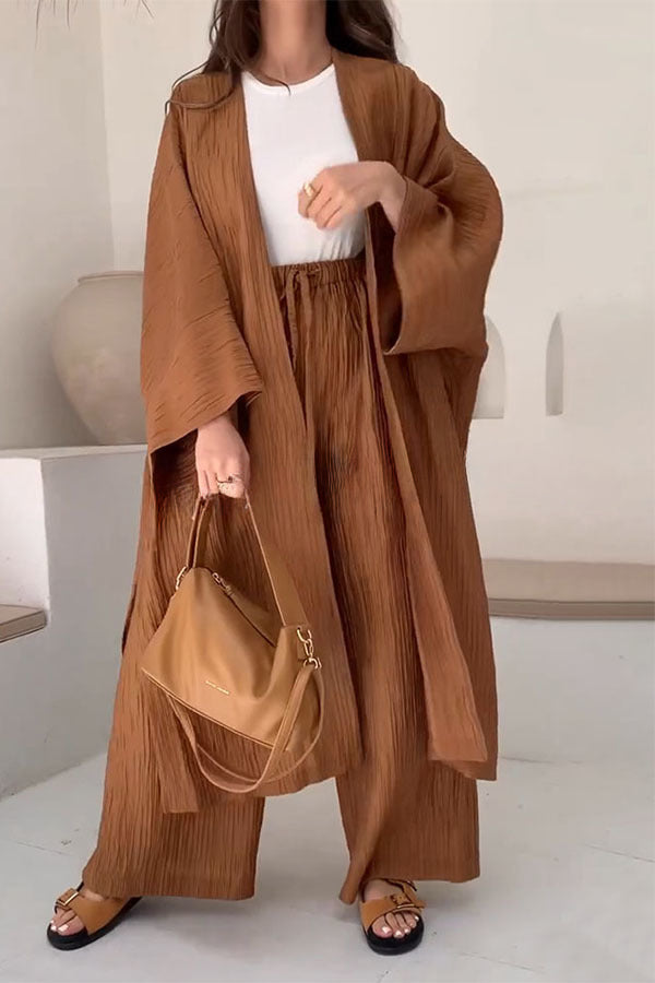 Ruched Textured Oversized Kimono Cardigan
