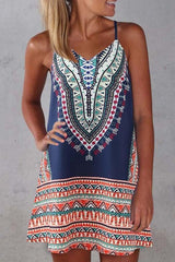 Sleeveless Tribal Print Spaghetti Strap Casual Wear Dress