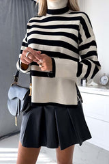 Code Striped Turtleneck Long Sleeved Sweater