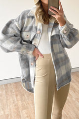 Trendy Plaid Large Pocket Single Breasted Long Sleeve Coat