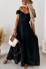 Blissful Moment Puff Sleeve Backless Maxi Dress