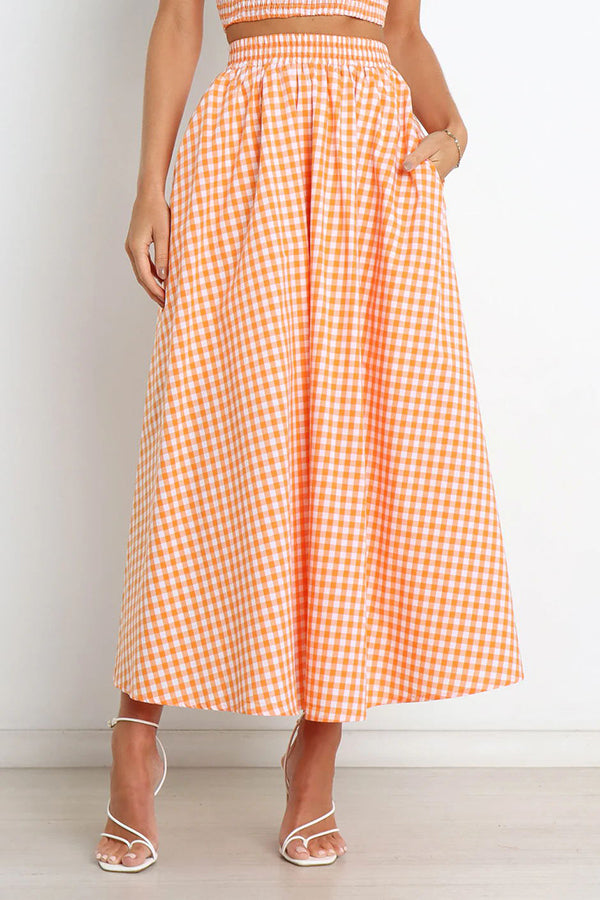 Slice of Sunshine Plaid Smocked Top and Pocketed Midi Dress