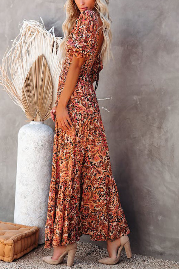 Autumn Grace Smocked Paisley Maxi Dress