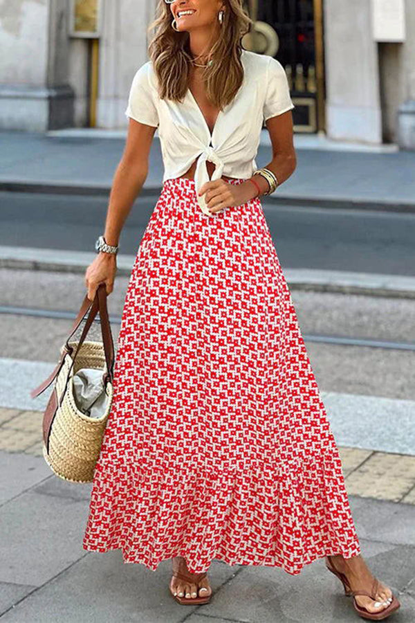 Coastal Charisma Printed Elastic Waist Maxi Skirt