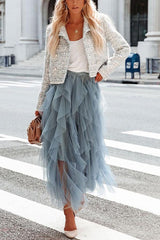 Glitz & Glammer Ruffle Tulle Midi Skirt