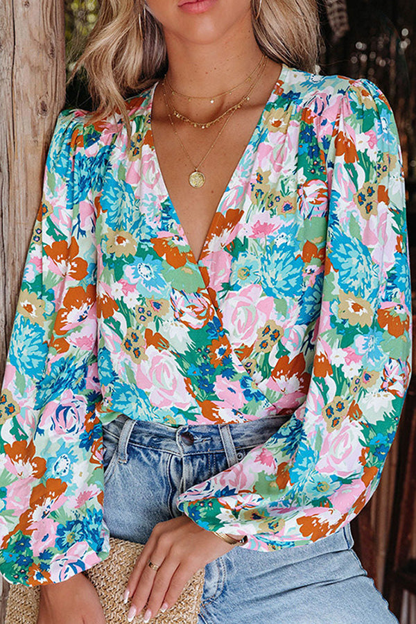 Beautiful Tomorrow Multicolor Floral Wrap Blouse