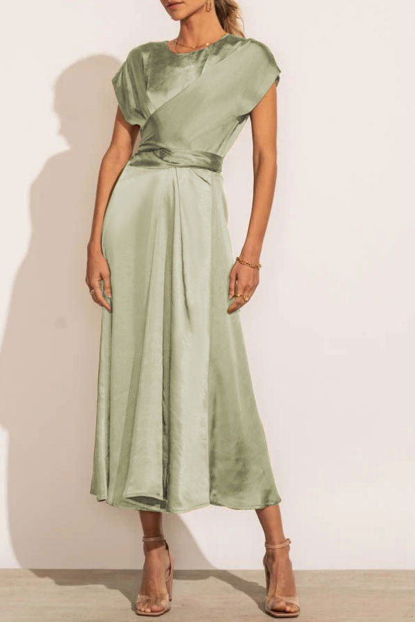 Elegant  All-match Tie Waist Midi Dress