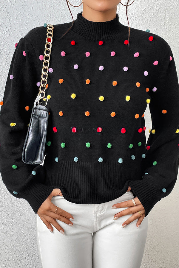 Karla Colorful Thread Ball Patchwork Crew Neck Pullover Sweater