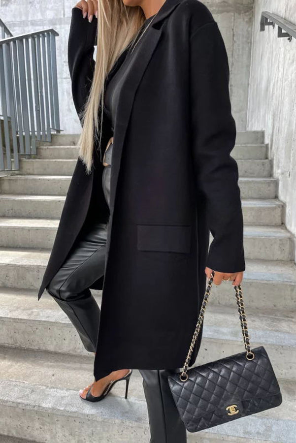 Moody Lapel Pocket Long Sleeve Coat