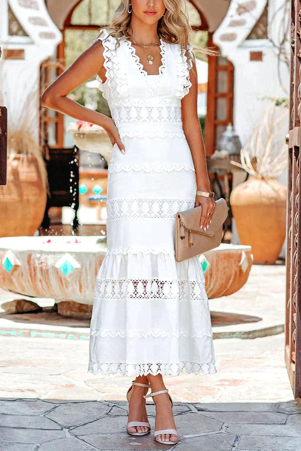 Be The One Crochet Lace Tiered Midi Dress