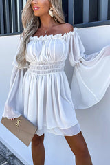 Dora Off Shoulder Bell Sleeves Elastic Waist Mini Dress