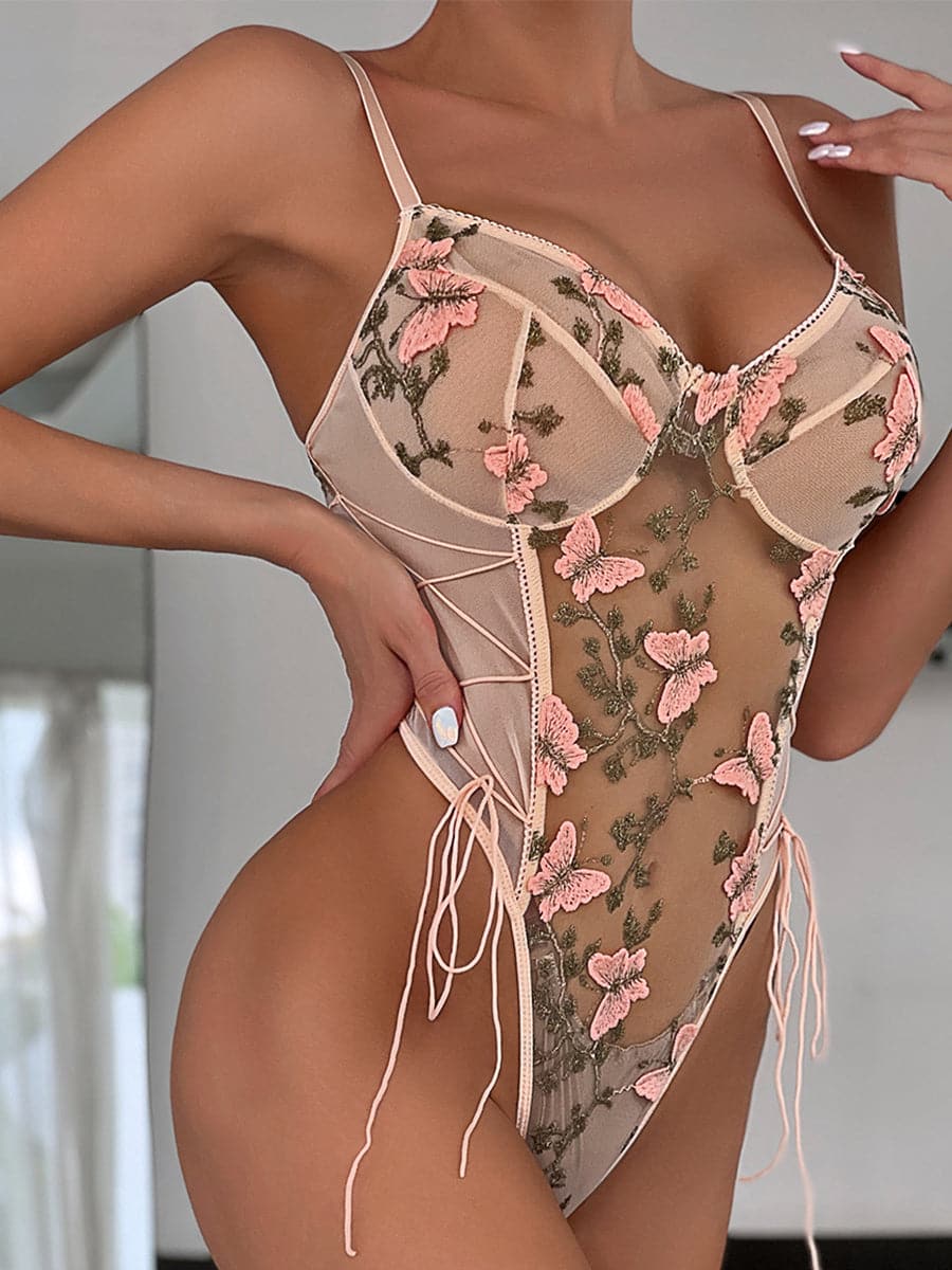 Lace Up Butterfly Embroidery Teddy MSL013