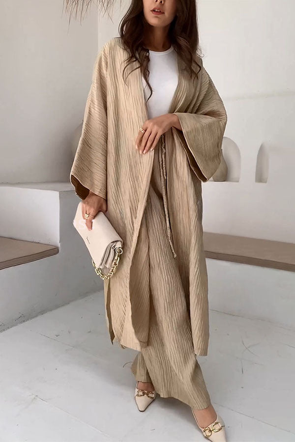 Ruched Textured Oversized Kimono Cardigan
