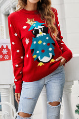 Christmas Print Crew Neck Long Sleeve Sweater