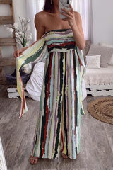 Tie Dye Slash Neck Bandeau Wide Leg Jumpsuit