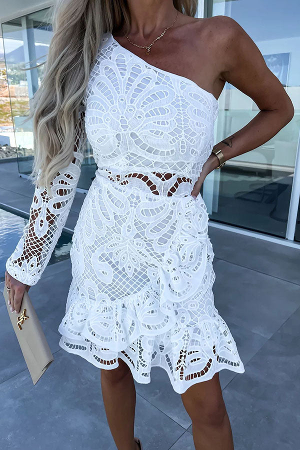 City Romance Crochet Lace One Shoulder Mini Dress