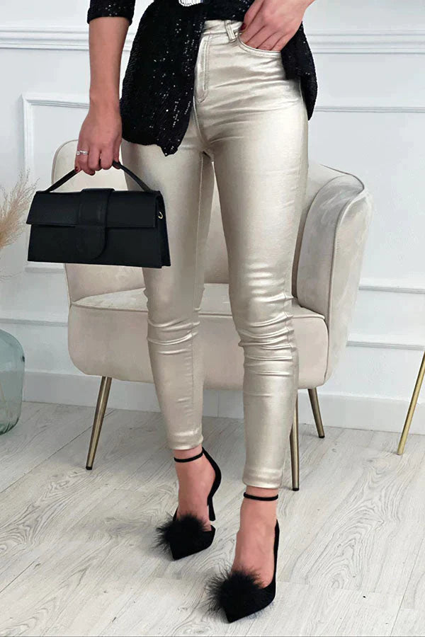 Disco Shimmer Waxed Leather Effect Pants