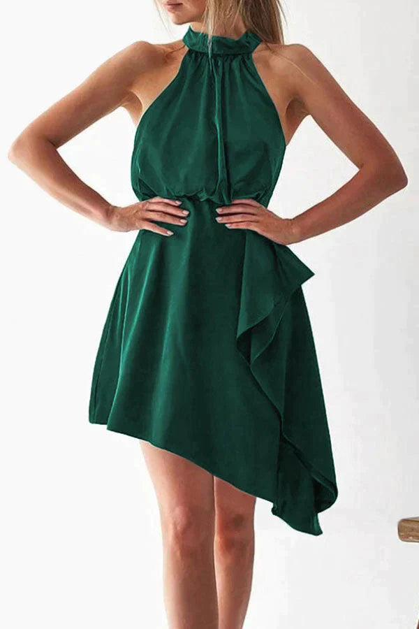 Elegant Halter Neck Ruffle Dress