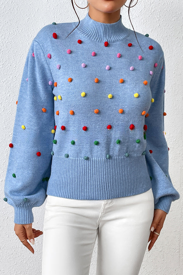 Karla Colorful Thread Ball Patchwork Crew Neck Pullover Sweater