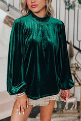 Make Your Entrance Velvet Smocked Neck Lose Sleeve Top