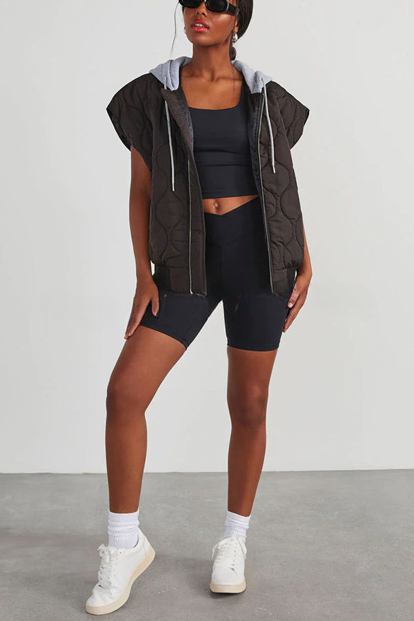 Fall and Forever Zipper Pocket Hooded Quilted Cotton Vest