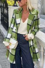 Cooler Weather Wishes Plaid Lapel Pocketed Loose Coat