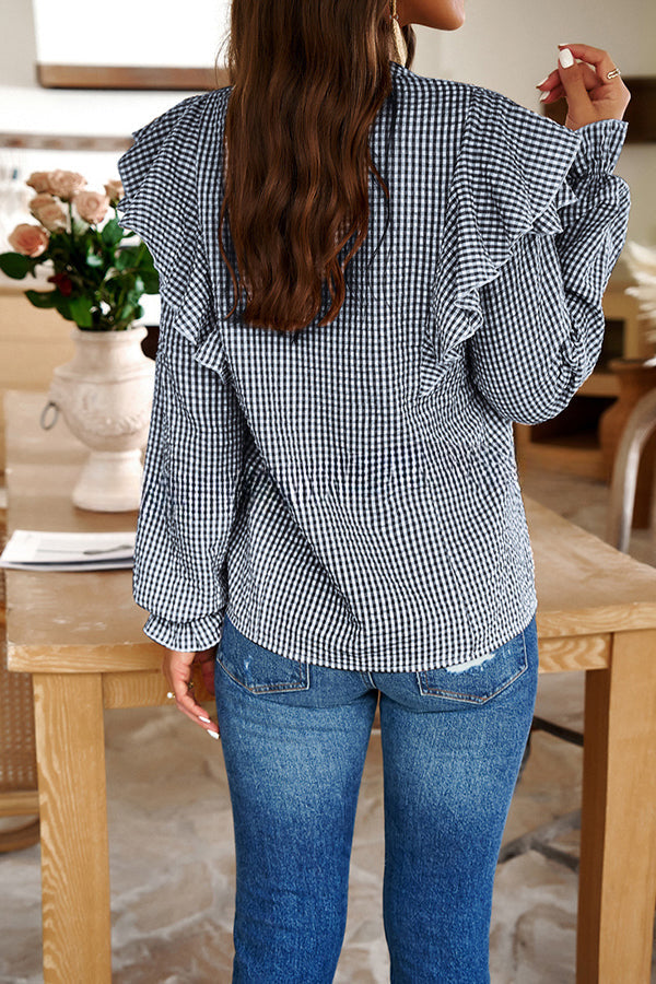 Temperament Commuting Mesh Button Ruffle Long Sleeve Shirt