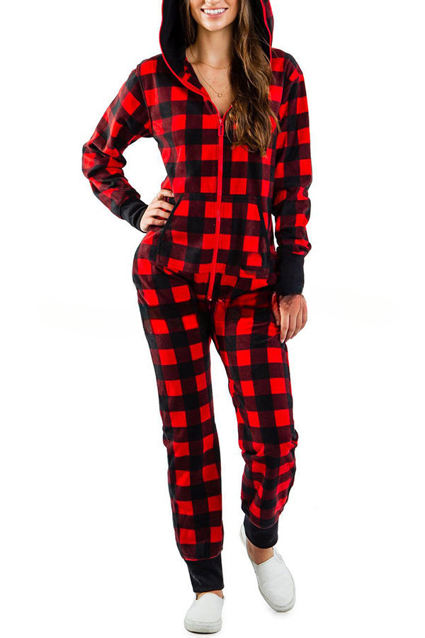 Loungewear-Overall mit Weihnachtsdruck, Reißverschlusstaschen und Kapuze