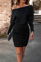 Sequined High Waisted Long Sleeved Mini Dress