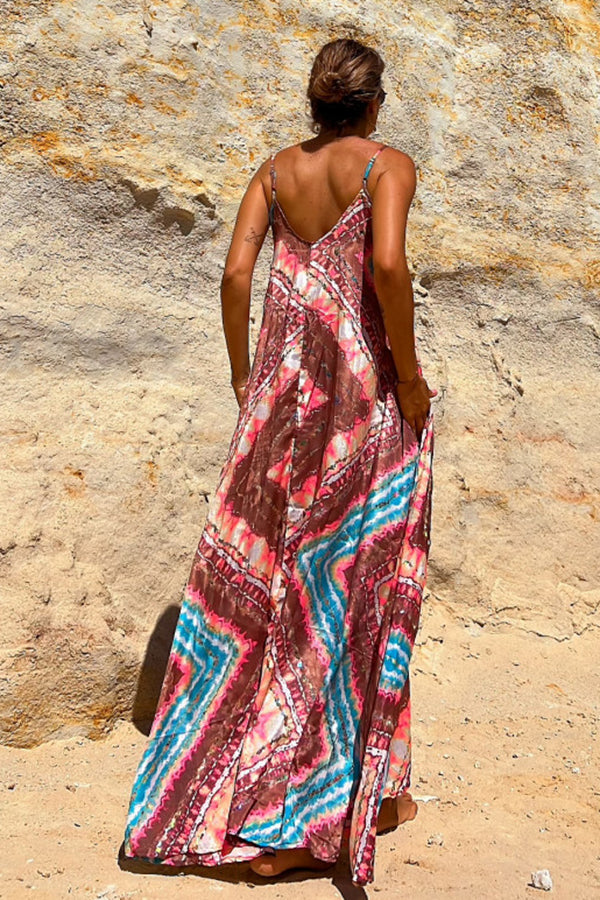 Beautiful Destination Tie-dye Print Pocketed A-line Maxi Dress