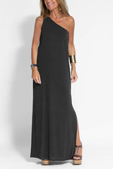 Flawless and Free One Shoulder Relaxed Slit Maxi Dress