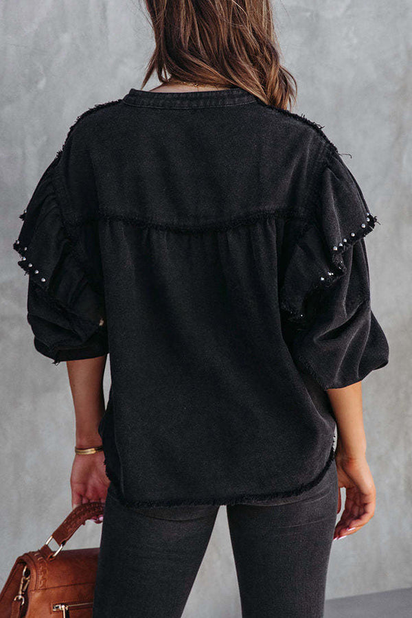 Balloon Sleeve Oversized Denim Shirt