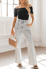 Cordova Denim High Waisted Wide Leg Cargo Jeans